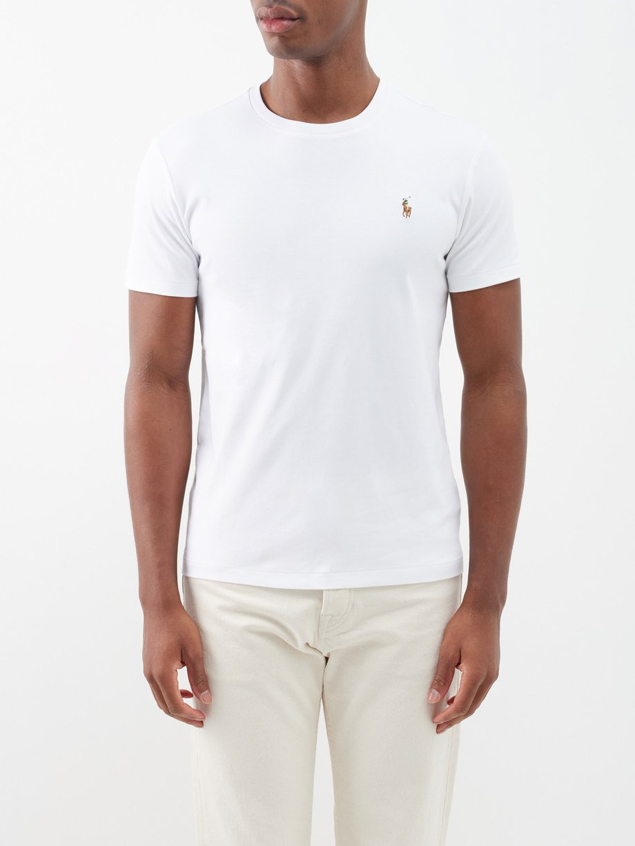 폴로 랄프로렌 반팔티 Polo Ralph Lauren White Logo-embroidered cotton-jersey T-shirt