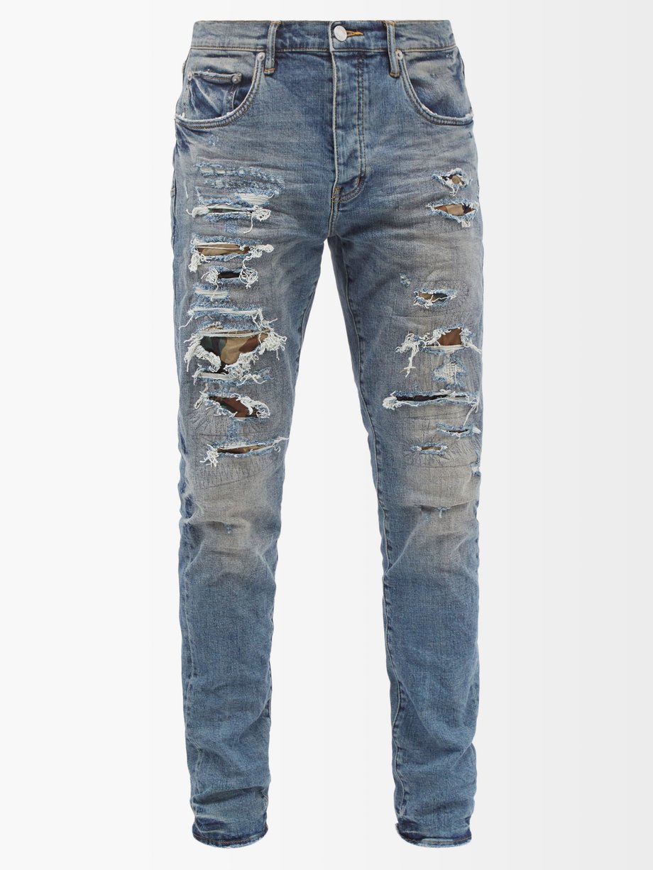 Blue P001 camo-patch distressed slim-leg jeans | Purple Brand ...