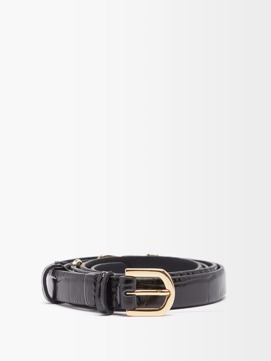 토템 Toteme Black Double-clasp crocodile-effect leather belt