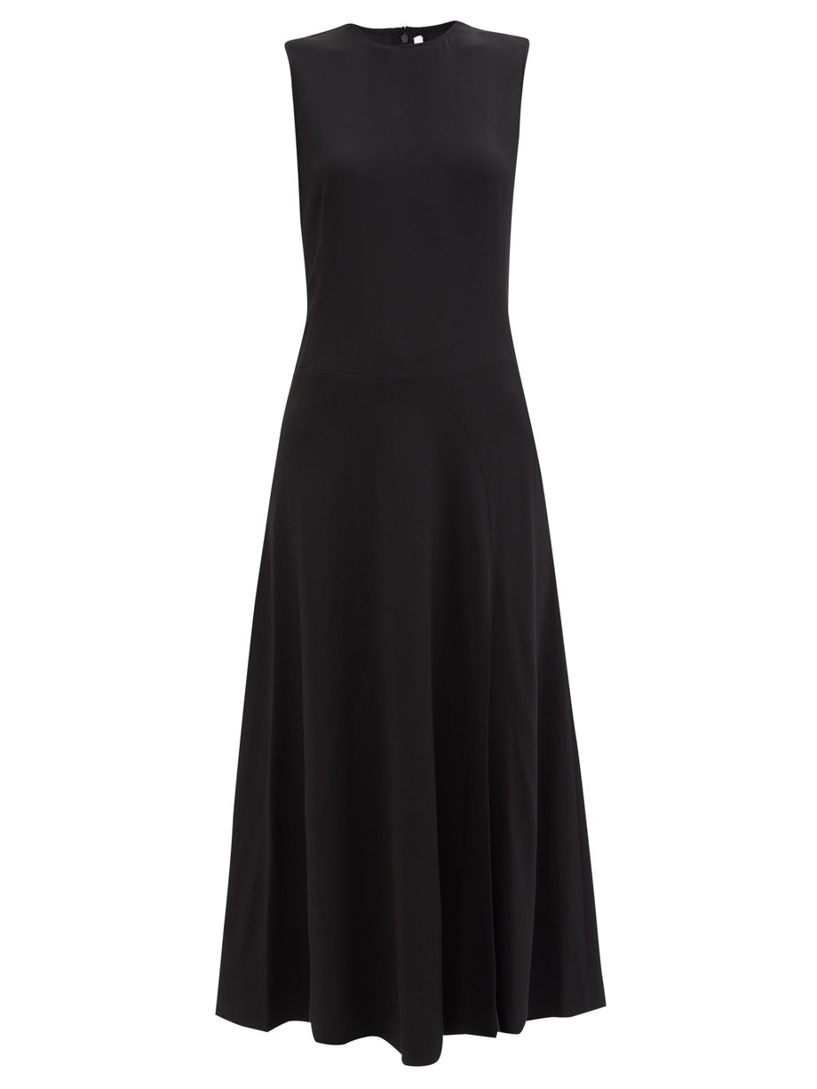 Black Side-slit crepe midi dress | Another Tomorrow | MATCHESFASHION US