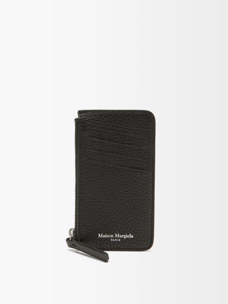 Black Four-stitches grained leather cardholder | Maison Margiela