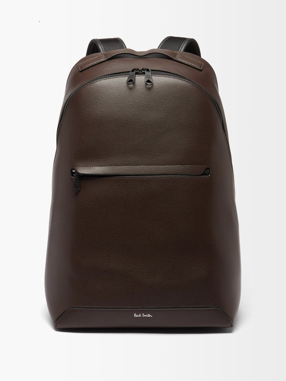 폴 스미스 Paul Smith Brown Straw-grained leather backpack