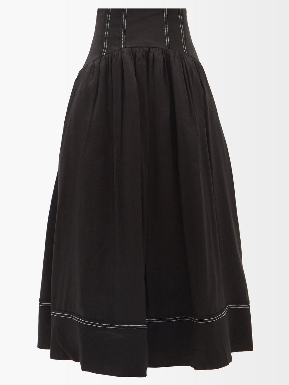 Aje BLACK Vanades high-waist flared linen midi skirt | 매치스패션, 모던 럭셔리 온라인 쇼핑