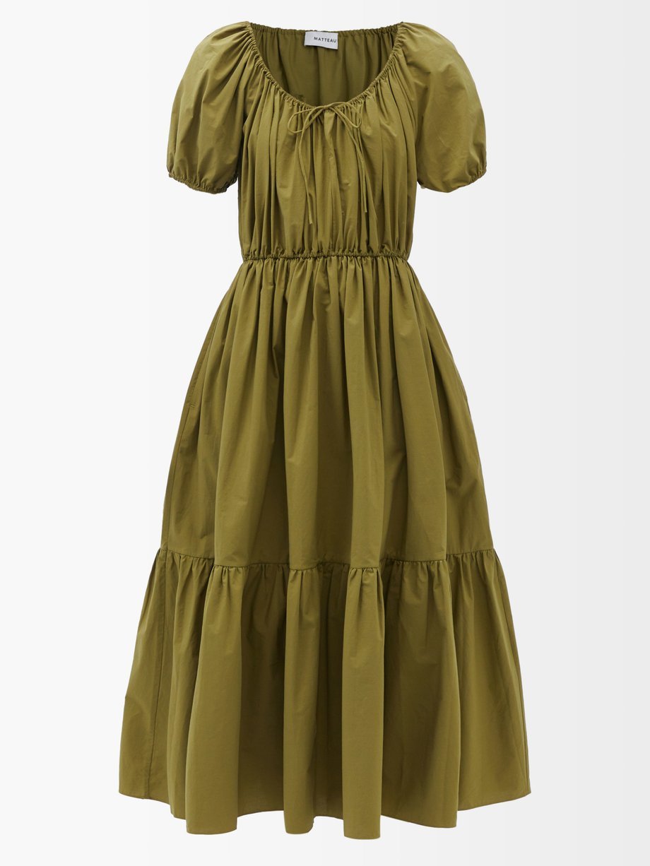 Matteau Green The Drawcord organic-cotton maxi dress | 매치스패션, 모던 럭셔리 온라인 쇼핑