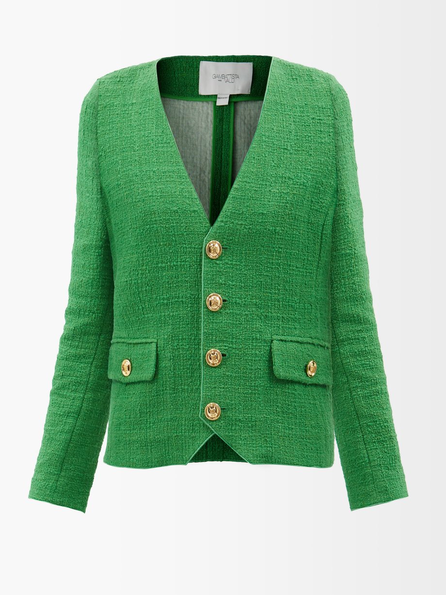 Giambattista Valli Green V-neck cotton-blend bouclé suit jacket | 매치스패션 ...