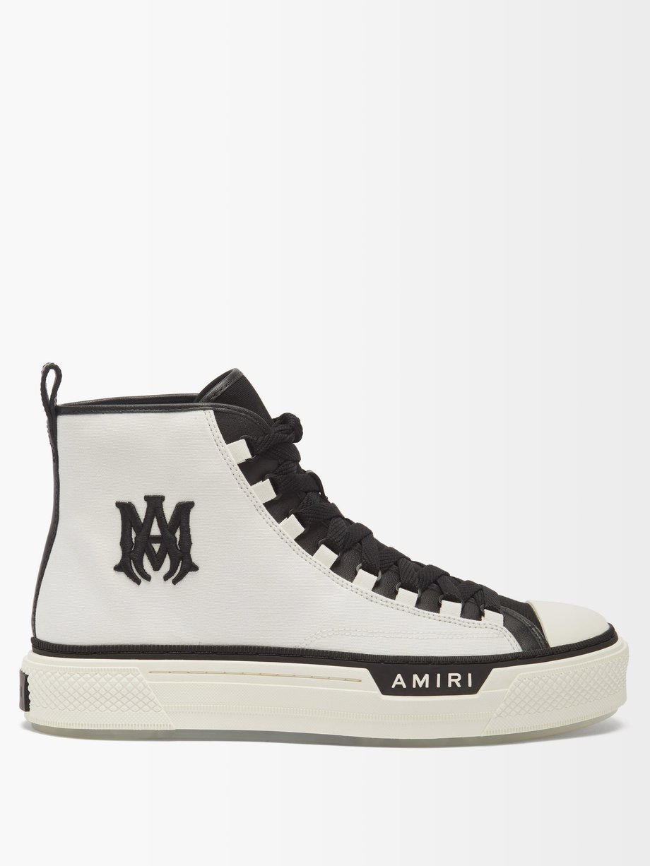 White MA Court leather and canvas high-top trainers | Amiri ...