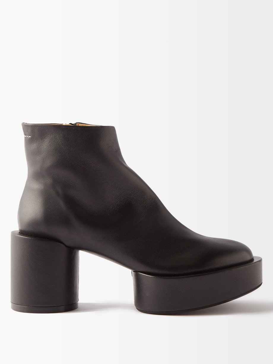 Maison Margiela MM6 Women's Black Leather Heeled Ankle Boots Shoes Sz 6 7 8 9 10 