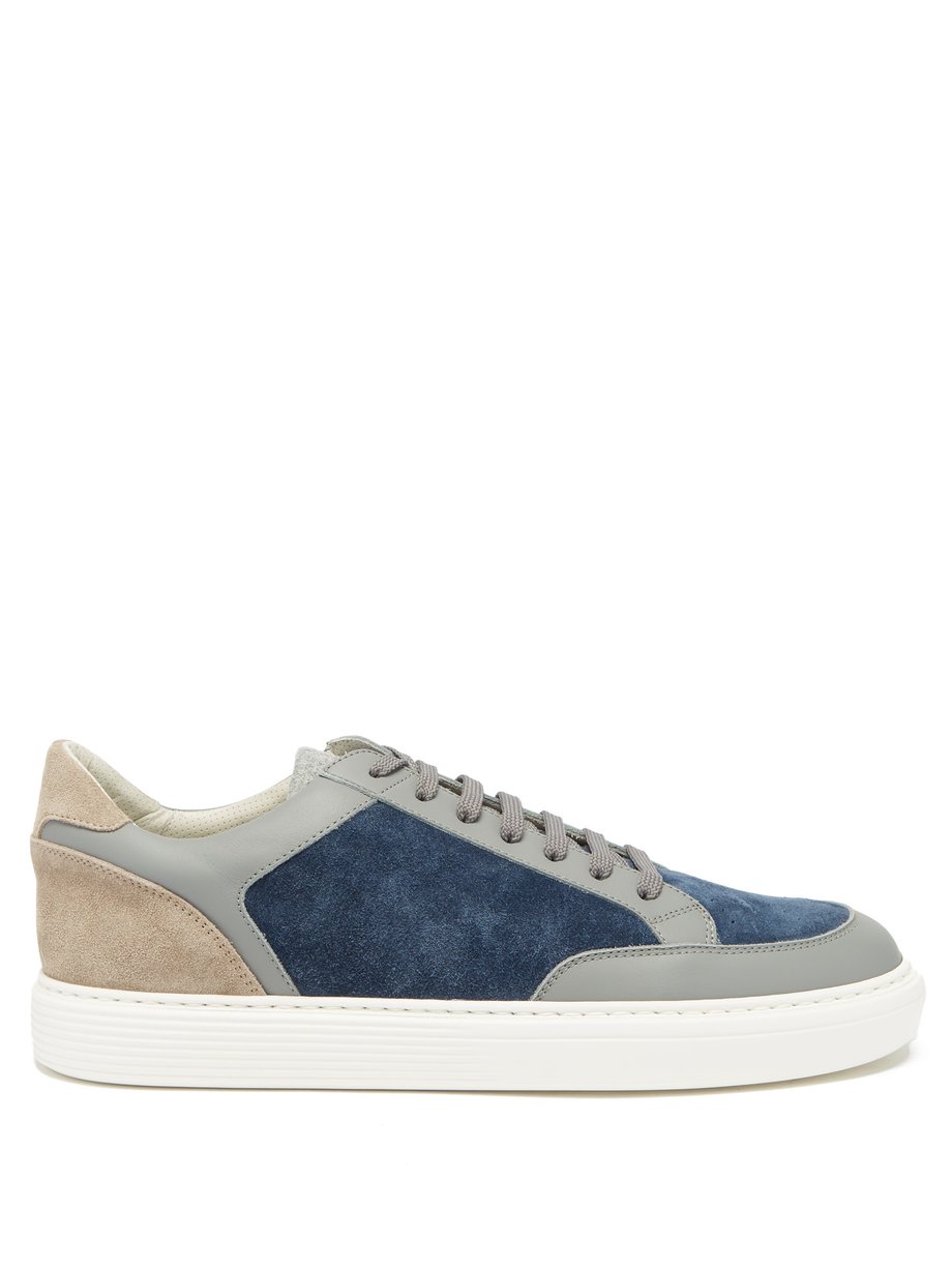 Brunello Cucinelli Blue Panelled suede and leather trainers | 매치스패션, 모던 ...