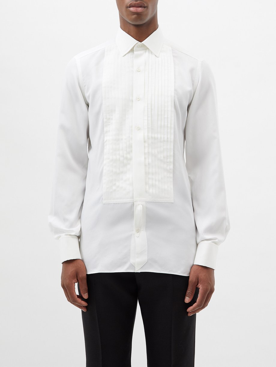 White Pleated bib-front poplin shirt | Tom Ford | MATCHESFASHION US