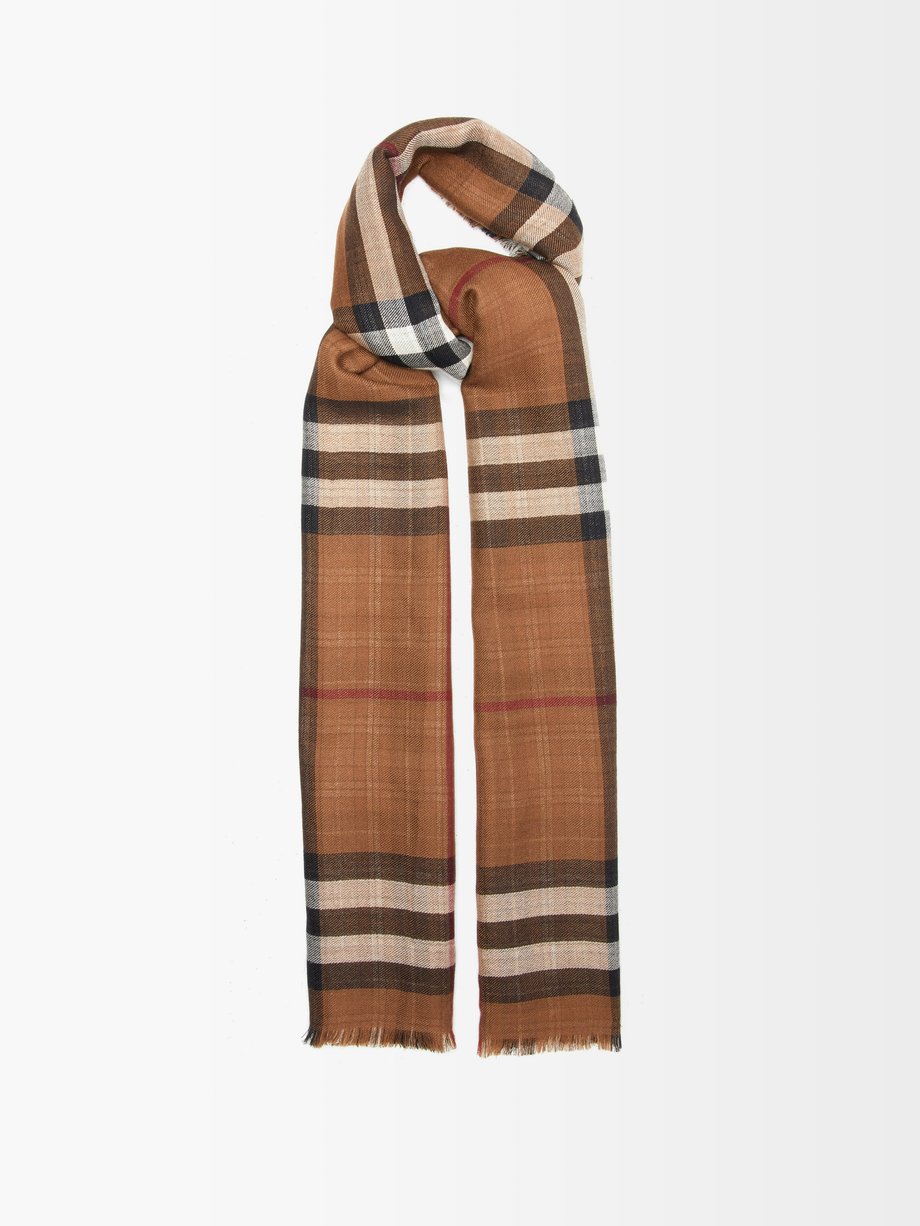 버버리 양면 머플러 Burberry Brown Reversible Giant-check cashmere scarf