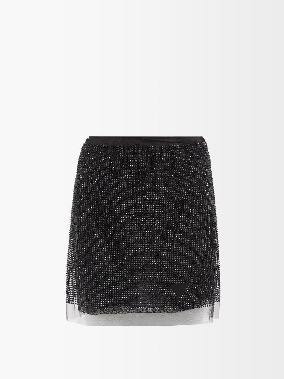Black Crystal-embellished tulle mini skirt | Prada | MATCHESFASHION AU