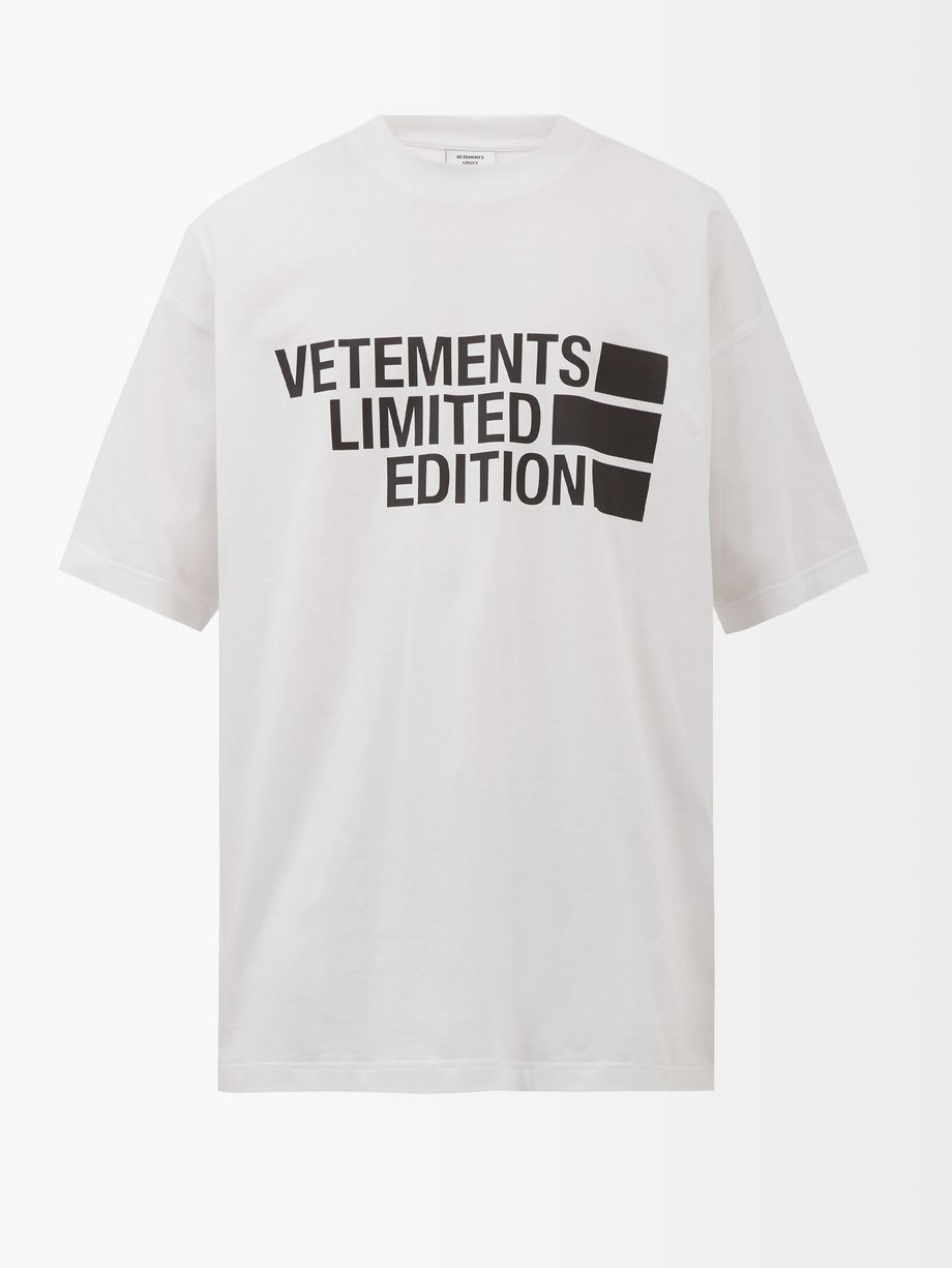 Limited Edition logo-print cotton-jersey T-shirt White Vetements | MATCHESFASHION FR