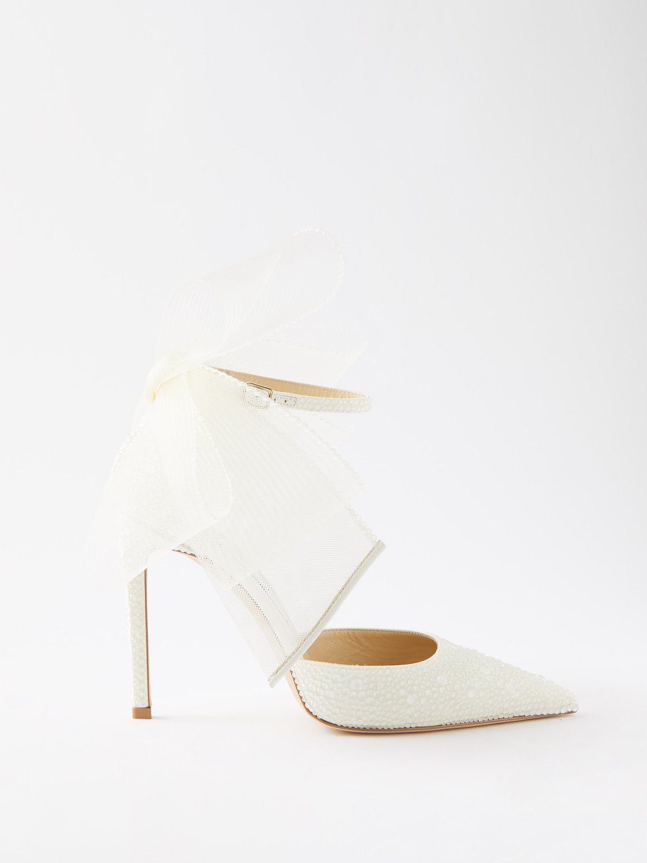 White Averly 100 crystal and bow-trim leather pumps | Jimmy Choo ...