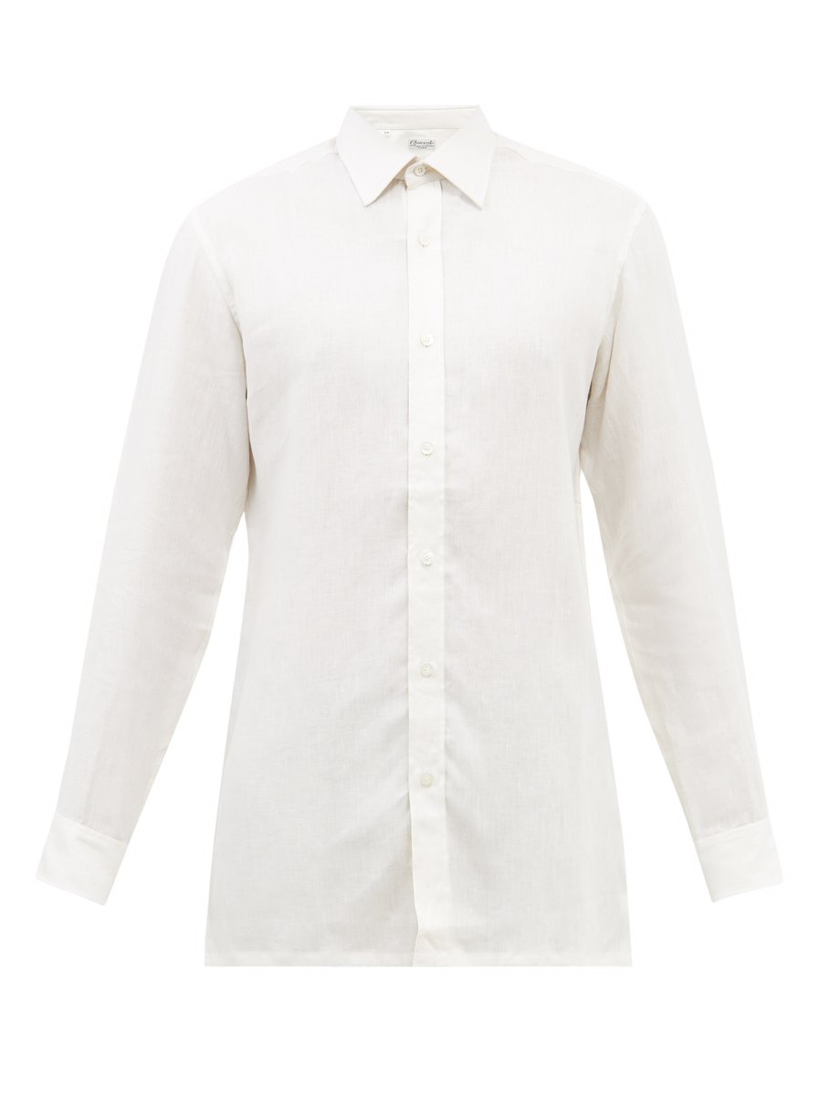 Neutral Semi-spread collar linen shirt | Charvet | MATCHESFASHION UK