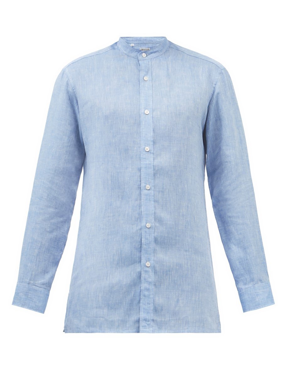 Blue Stand-collar linen shirt | Charvet | MATCHESFASHION US