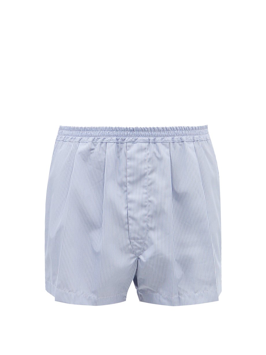 Blue Pleated striped cotton boxer shorts | Charvet | MATCHESFASHION US