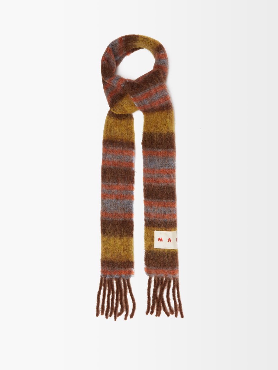 Brown Striped mohair-blend scarf | Marni | MATCHESFASHION AU