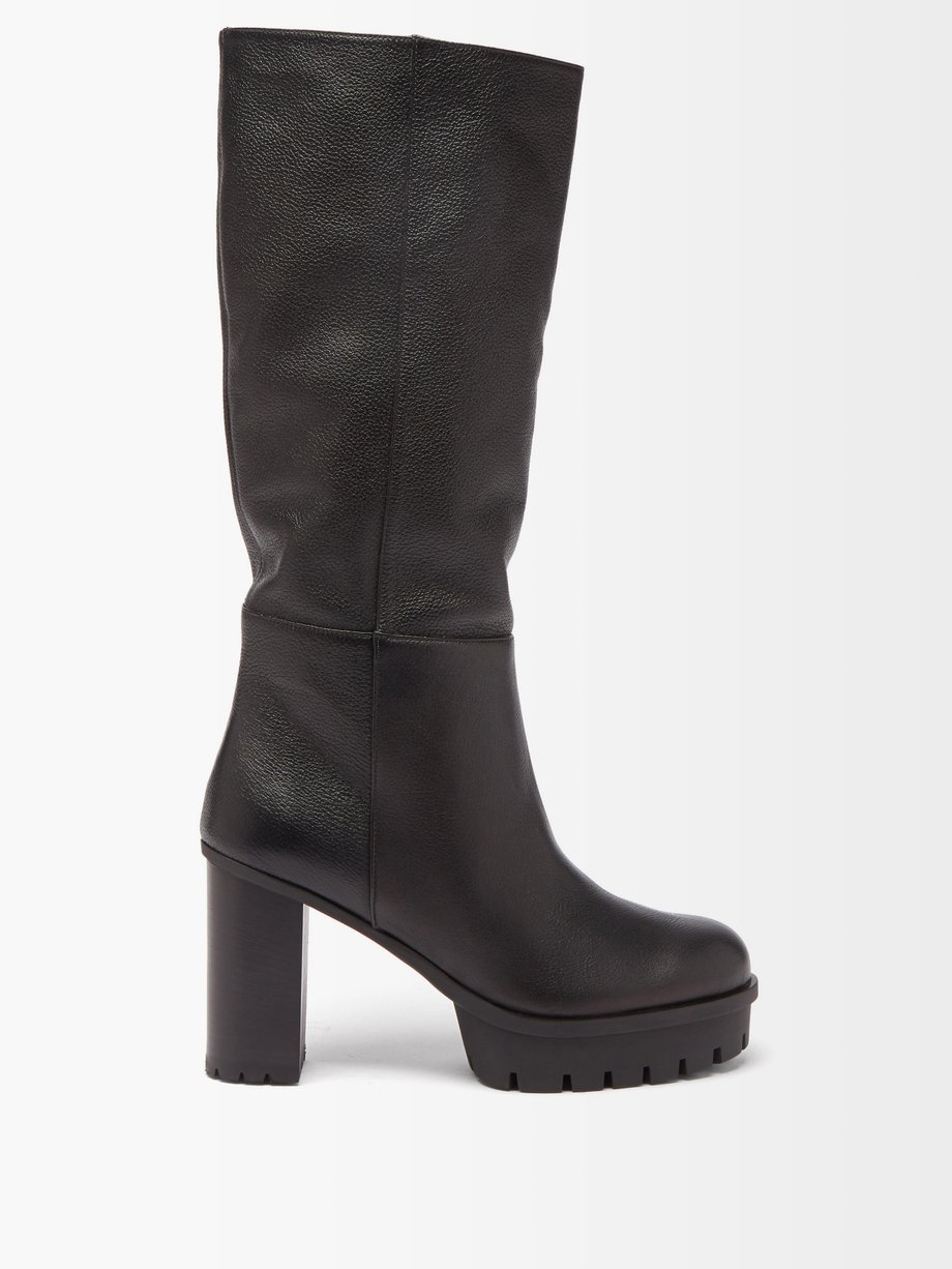 Aquazzura Black Beau Soleil 60 leather knee-high platform boots | 매치스패션 ...