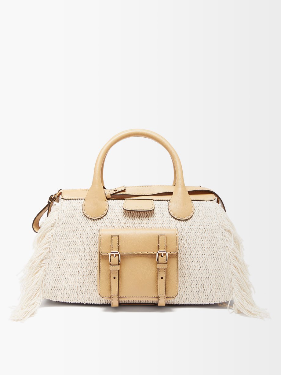 끌로에 Chloe Neutral Edith leather-trim wool-blend handbag