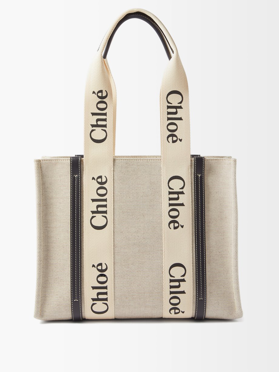 Chloé Chloé Woody medium canvas tote bag Beige｜MATCHESFASHION（マッチズファッション)