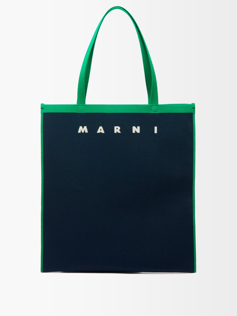 Navy Shopping logo-jacquard tote bag | Marni | MATCHESFASHION US