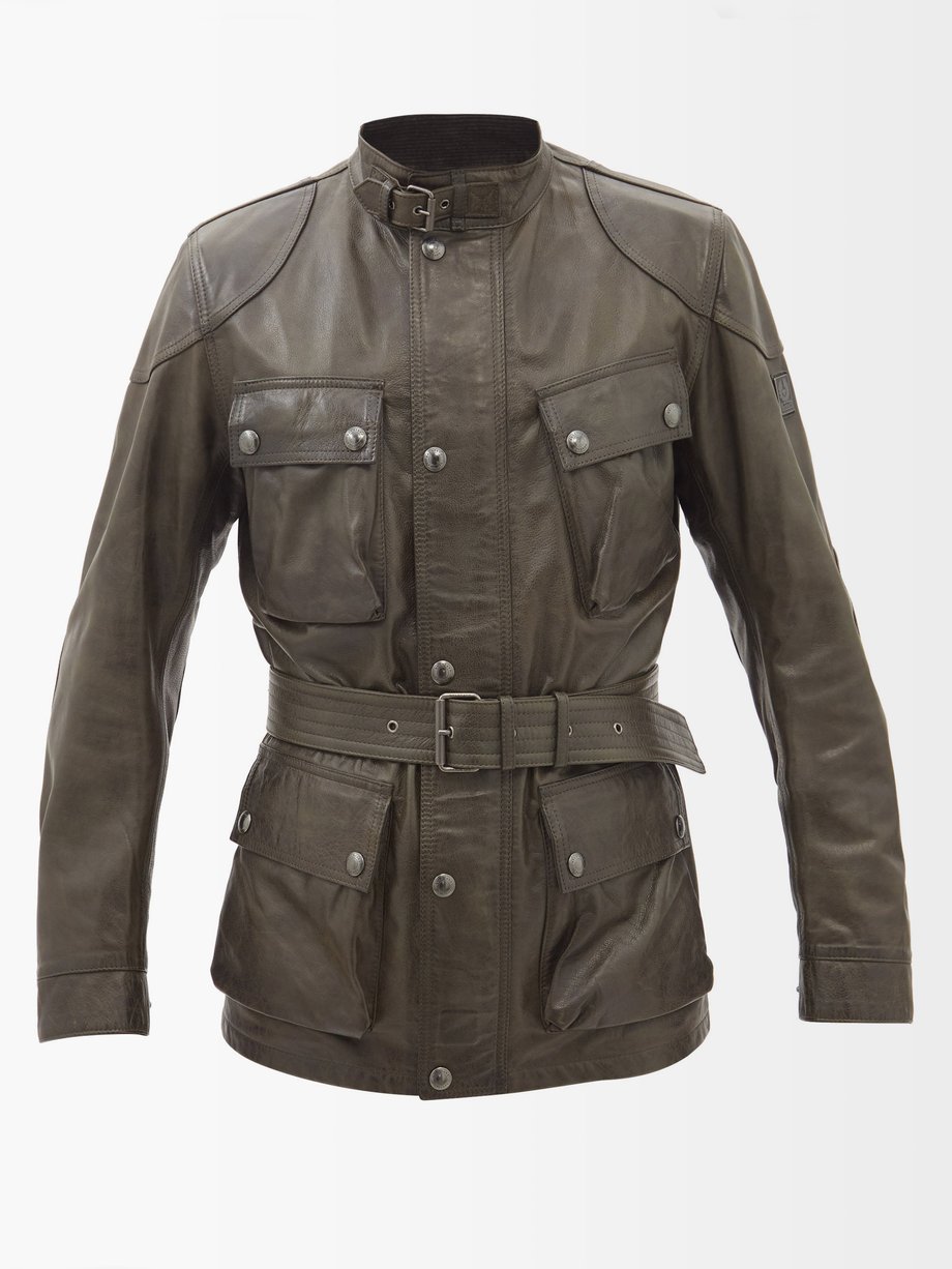 Green Trialmaster belted patch-pocket leather jacket | Belstaff ...