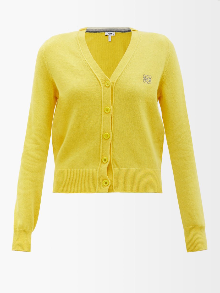 Yellow Logo-embroidered cropped wool cardigan | LOEWE | MATCHESFASHION UK