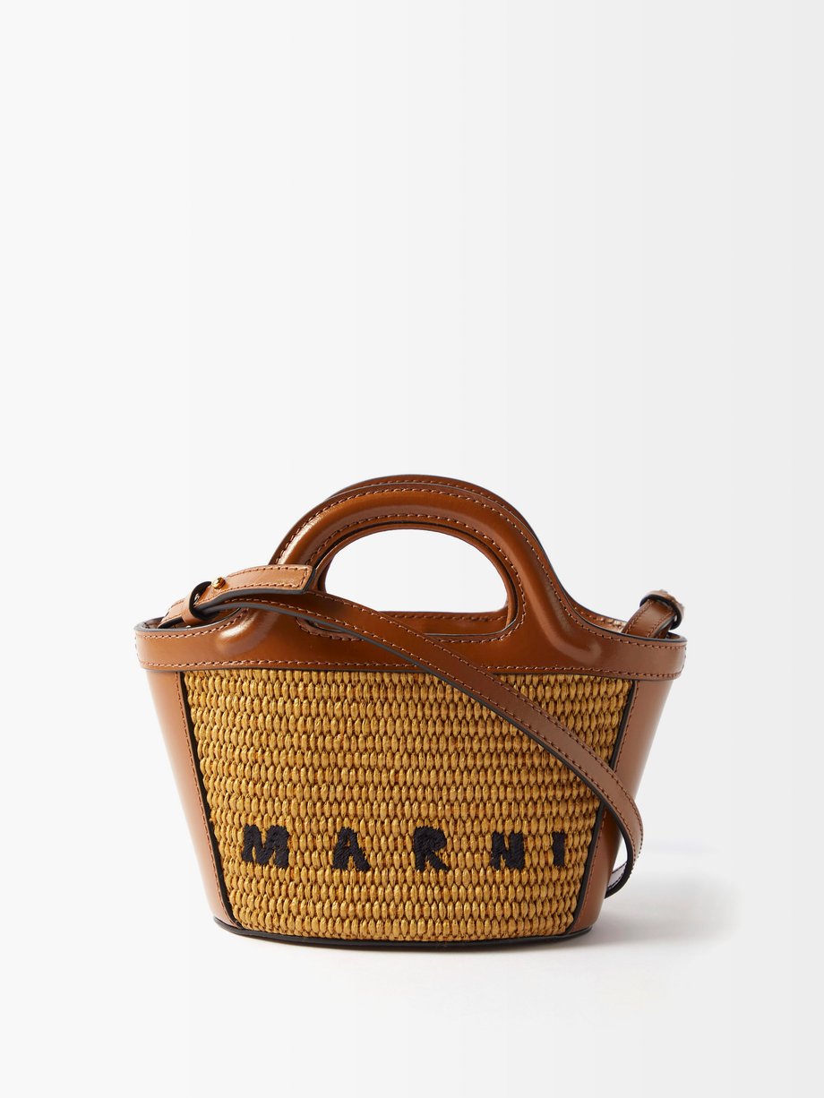 Tropicalia mini leather-trim cross-body basket bag Beige Marni ...