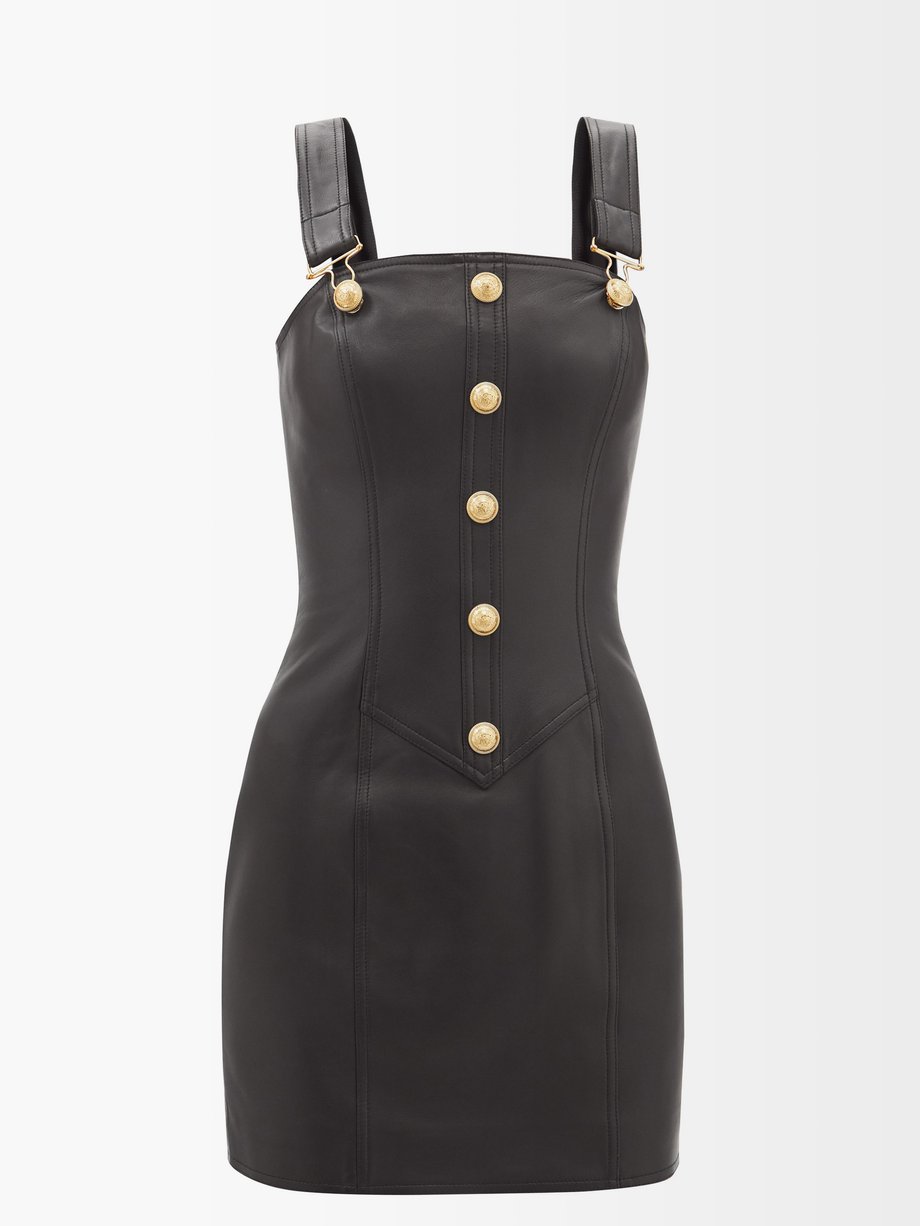 Black Leather pinafore mini dress | Balmain | MATCHESFASHION US
