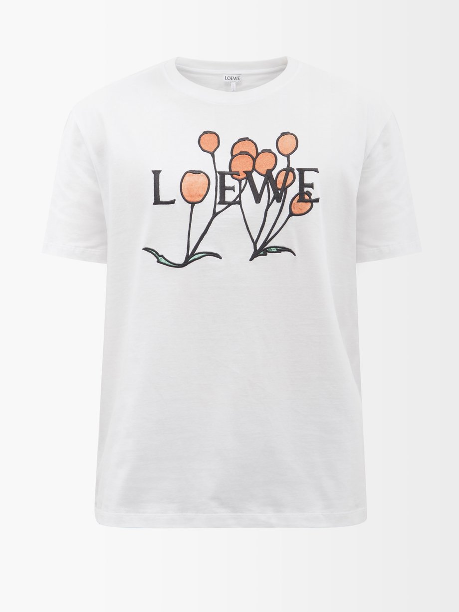 Loewe WHITE MULTI Herbarium-logo embroidered cotton-blend T-shirt | 매치스 ...