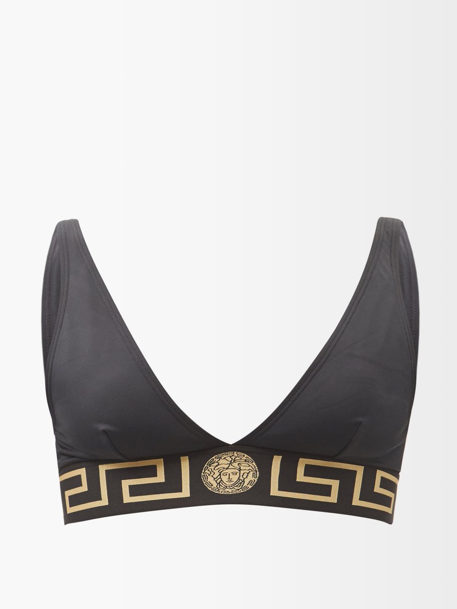 Versace Black Greca-jacquard triangle bikini top | 매치스패션, 모던 럭셔리 온라인 쇼핑