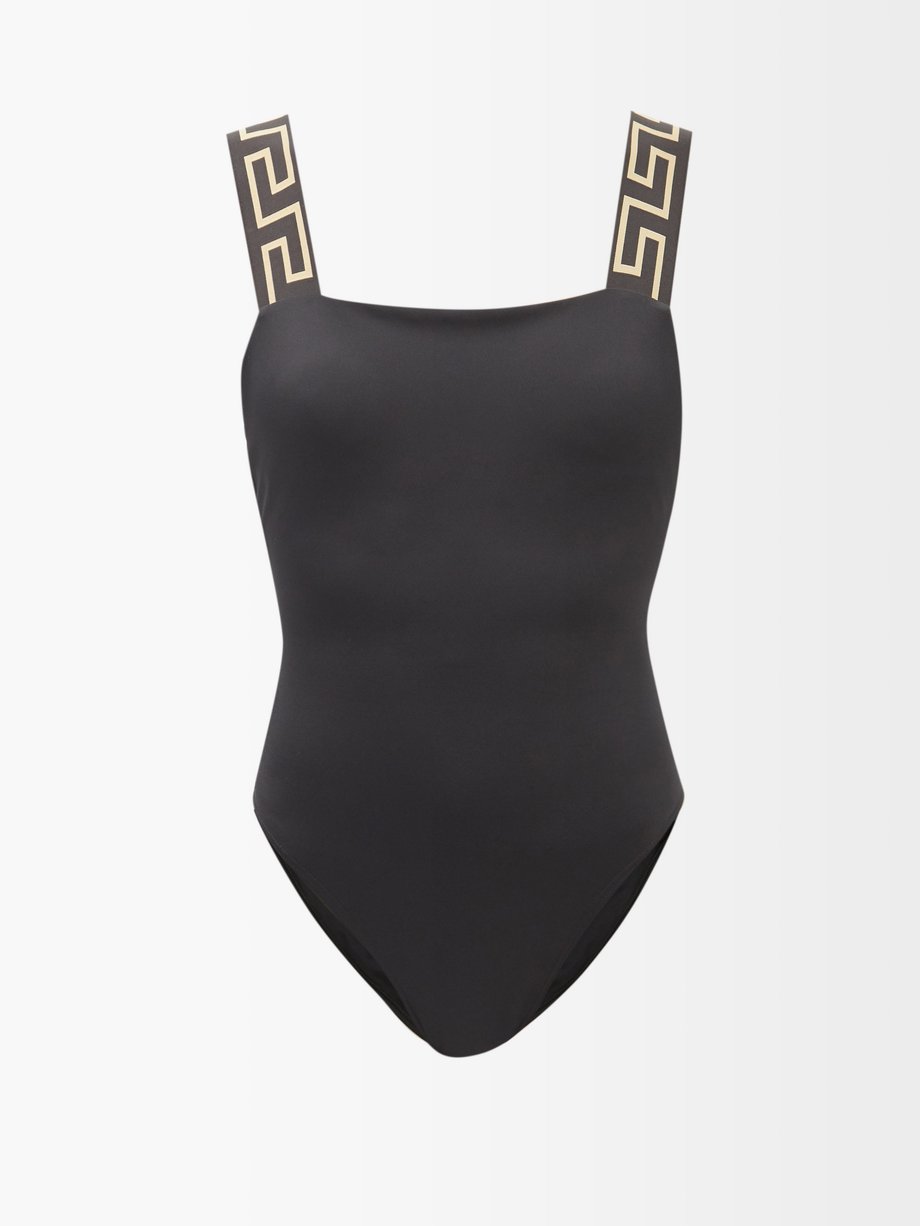 Black Greca-jacquard square-neck swimsuit | Versace | MATCHESFASHION US
