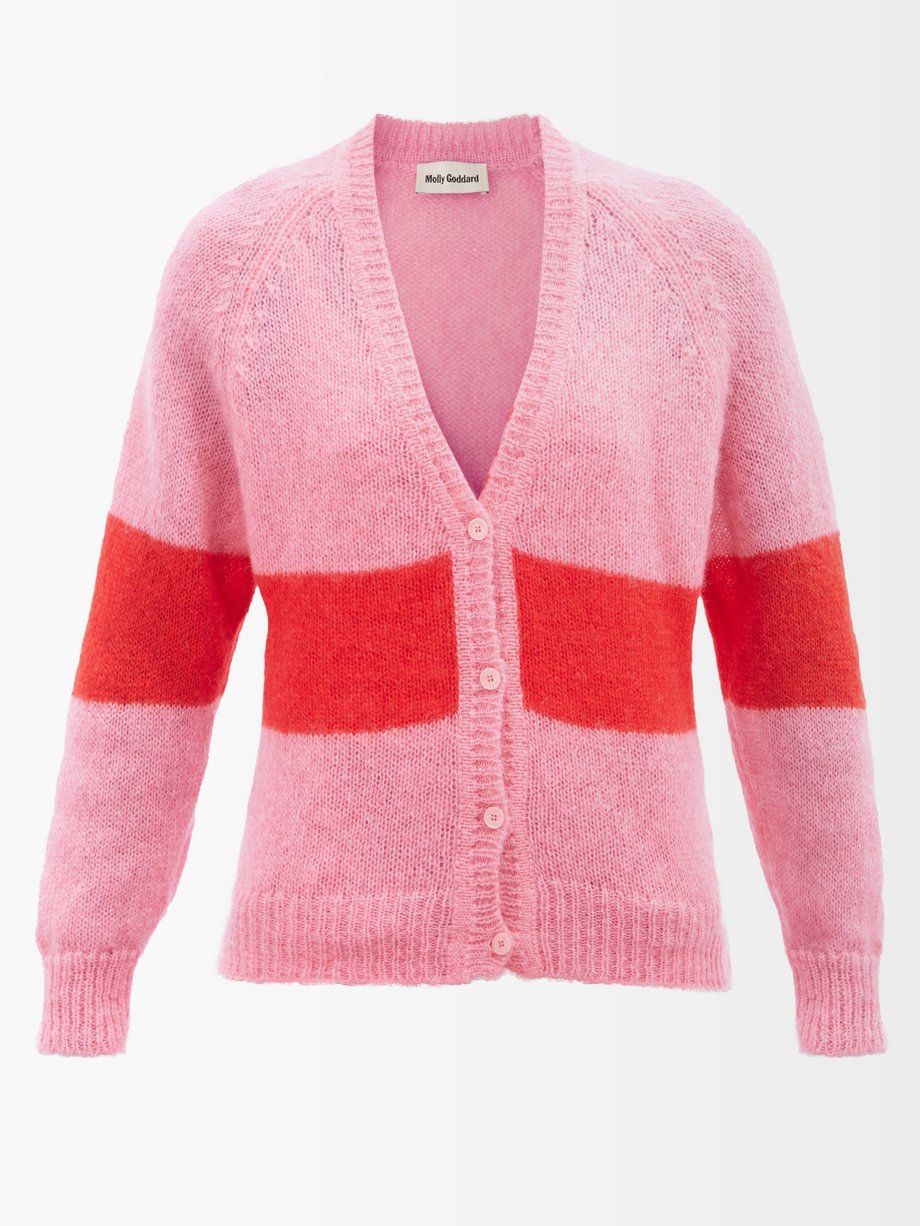 Pink Peggy stripe-intarsia mohair-blend cardigan | Molly Goddard ...