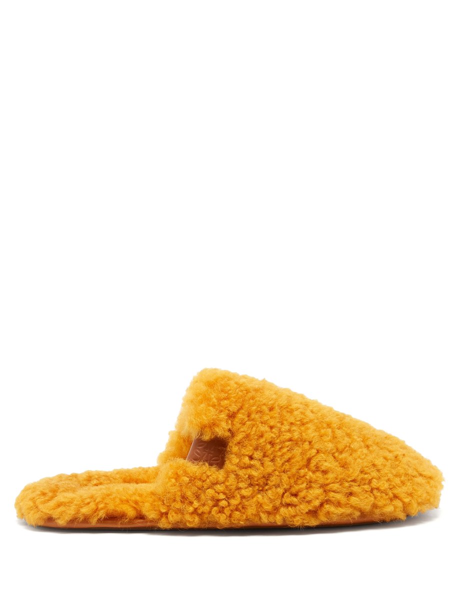 Loewe Loewe Anagram-debossed shearling slippers Yellow｜MATCHESFASHION ...