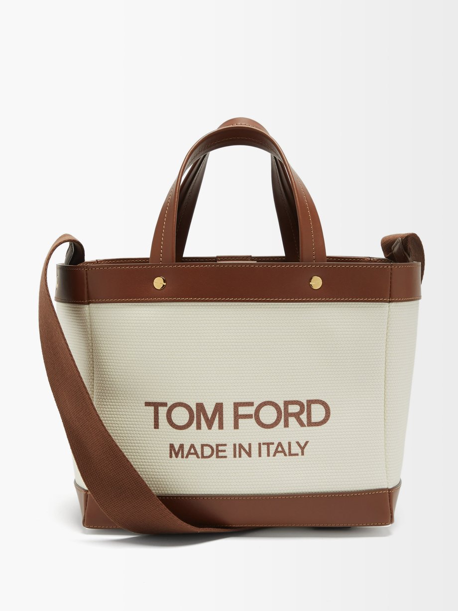 Tom Ford トム フォード ミニ レザートリム キャンバスバッグ タン｜MATCHESFASHION（マッチズファッション)
