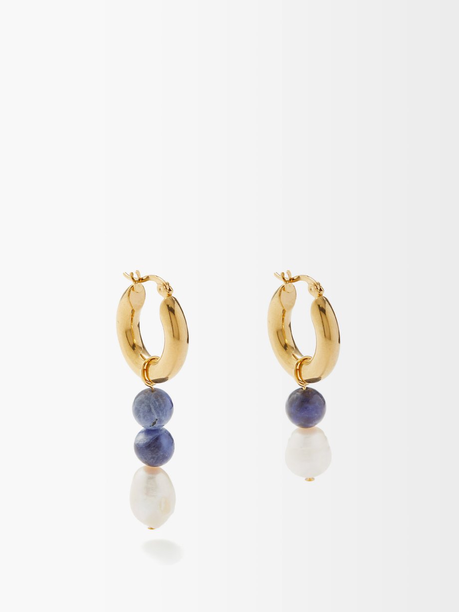 undefined | Lani pearl, sodalite & 18kt gold-plated earrings