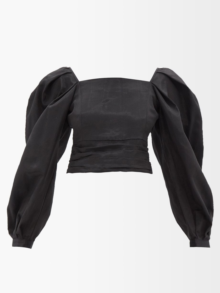 Batsheva Batsheva Bretagne puff-sleeve cropped rep top Black ...