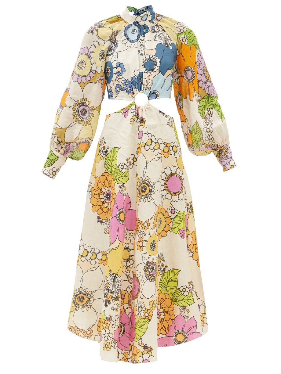 Print Farrah cutout floral-print linen midi dress | ALÉMAIS ...