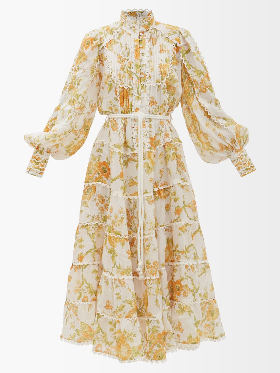 Yellow Songbird citrus-print ramie midi shirt dress | ALÉMAIS ...