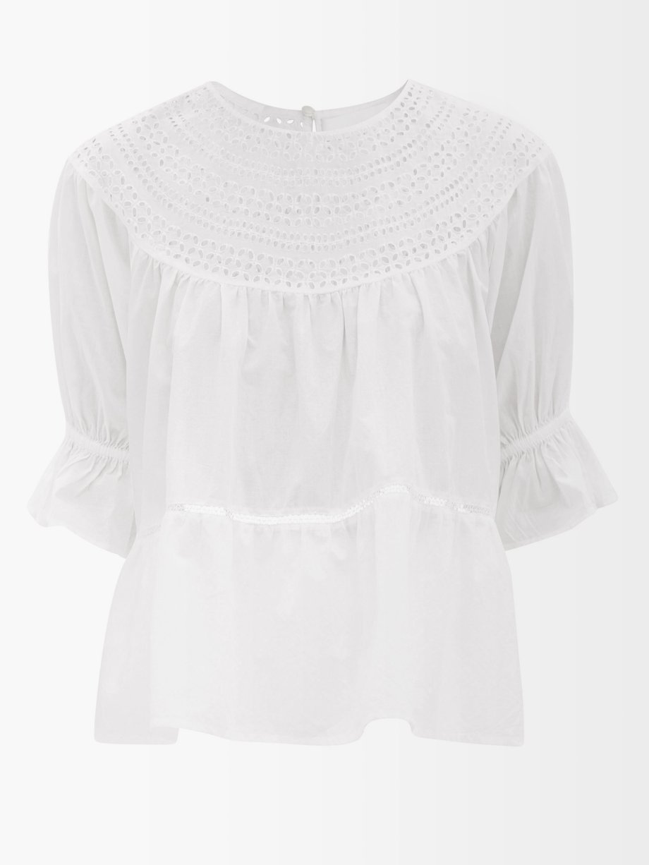 White Sol broderie-anglaise cotton-poplin top | Merlette ...