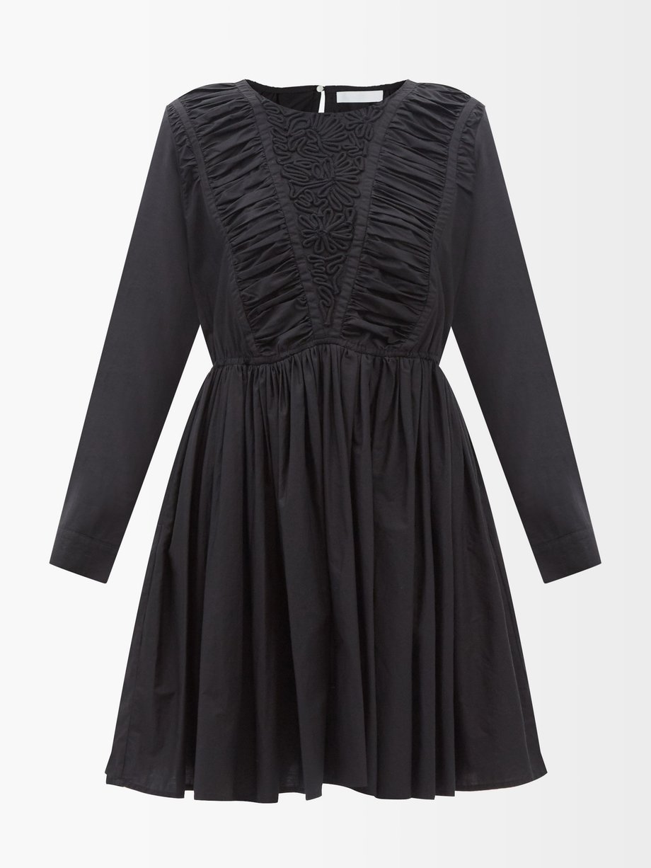 Merlette Merlette Vlinder embroidered Pima-cotton poplin dress Black ...