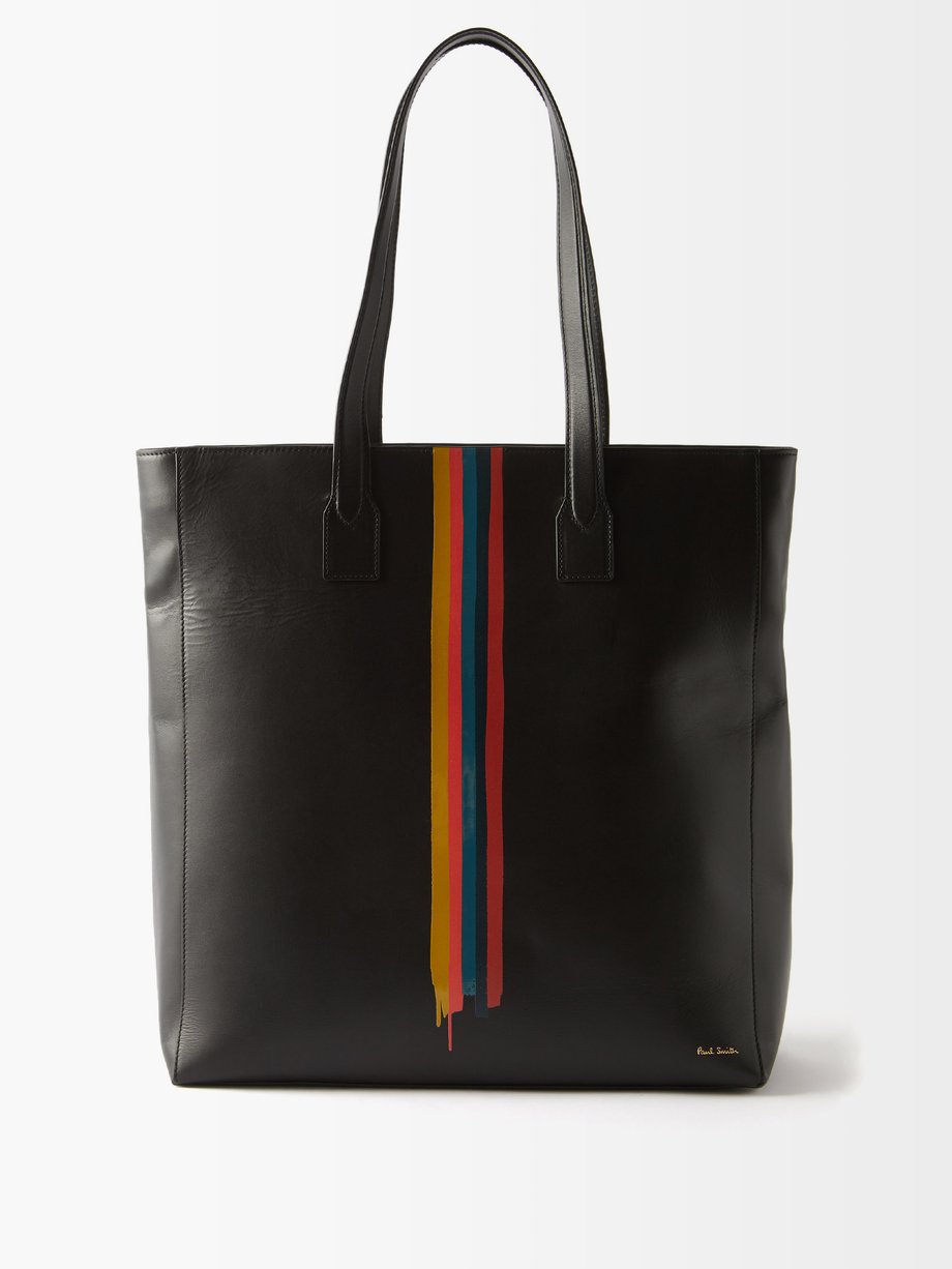 폴 스미스 Paul Smith Black Painted Stripe leather tote bag
