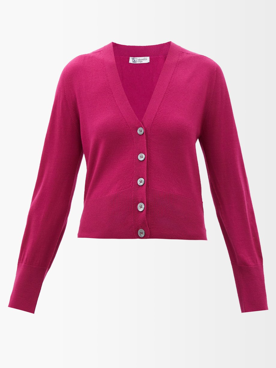 Johnstons Of Elgin Pink V-neck merino cardigan | 매치스패션, 모던 럭셔리 온라인 쇼핑