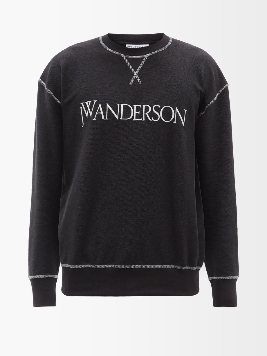 Black Logo-embroidered cotton-jersey sweatshirt | JW Anderson ...