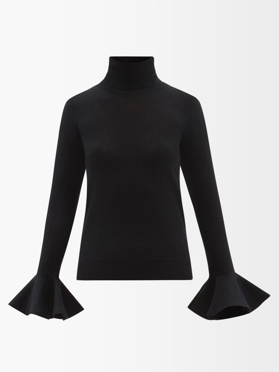 Black Roll-neck fluted-cuff cotton-blend sweater | Jil Sander ...