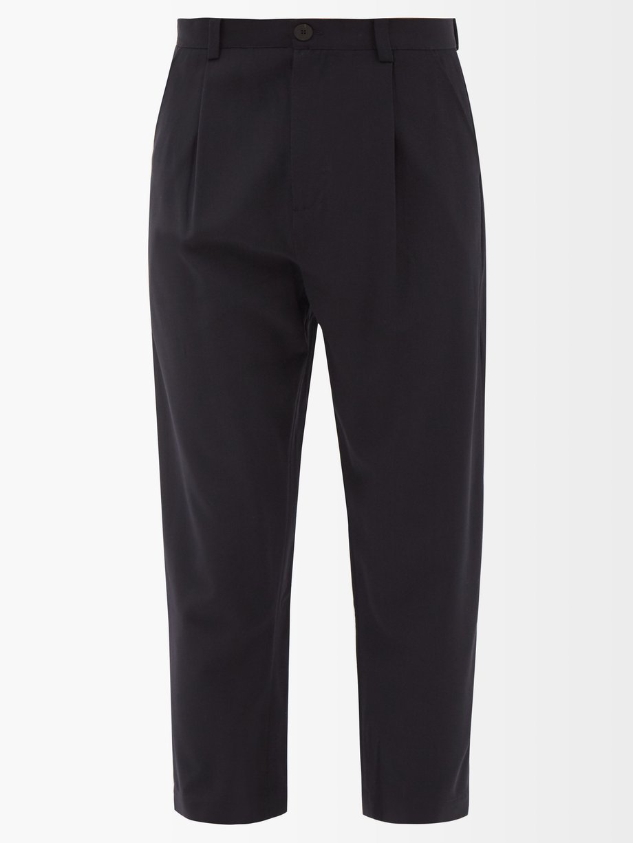 Navy Cropped single-pleat technical-blend trousers | Studio Nicholson ...