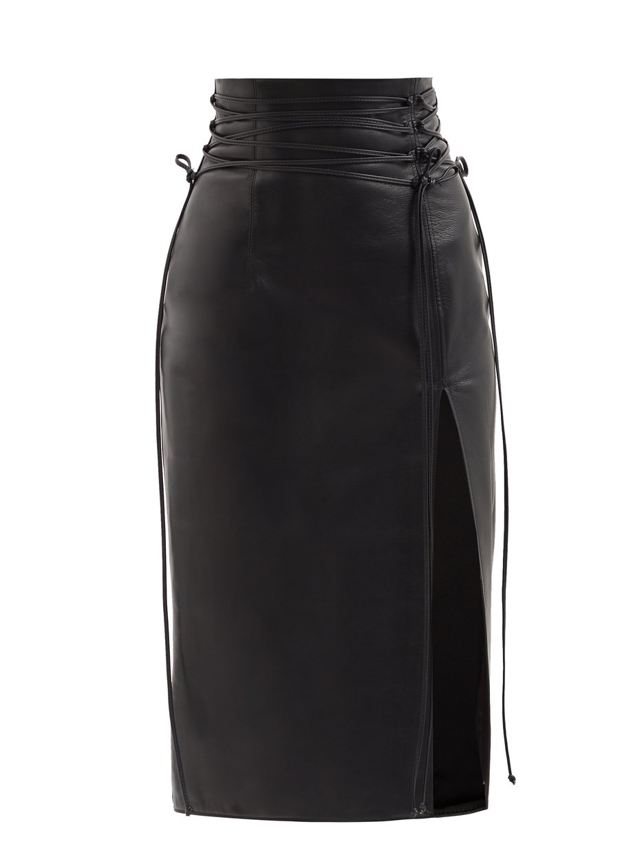 Black Lucerne lace-up leather midi skirt | 16Arlington | MATCHESFASHION US