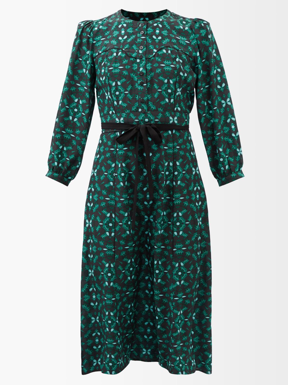 Cefinn Green Loella printed silk crepe de Chine shirt dress | 매치스패션, 모던 ...