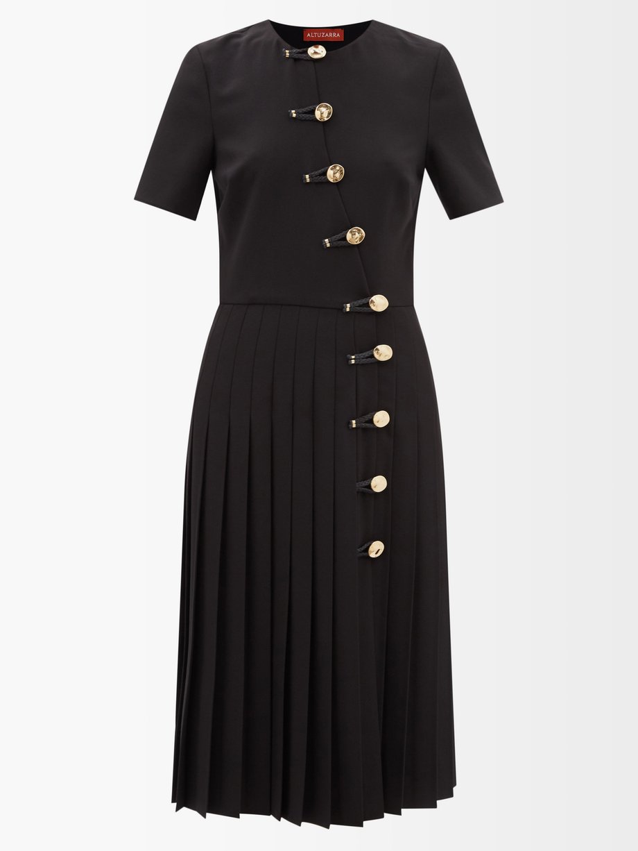 Altuzarra Black Myrtle pleated crepe midi dress | 매치스패션, 모던 럭셔리 온라인 쇼핑