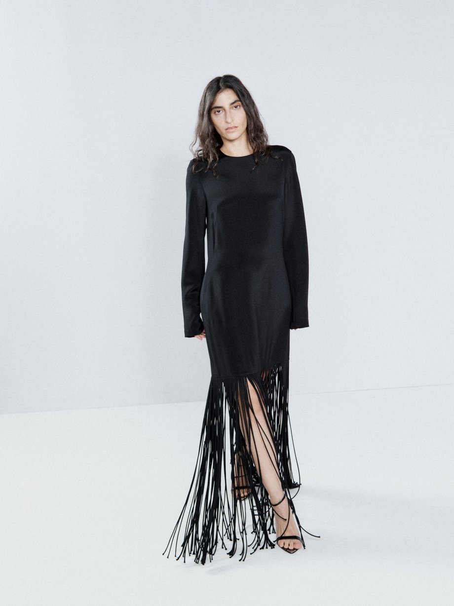 Black Rouleau-fringed silk-satin mini dress | Raey | MATCHESFASHION UK